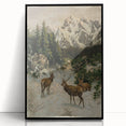 Vintage Winter Wildlife Art – Classic Stag & Mountain Scene Print