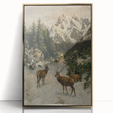Vintage Winter Wildlife Art – Classic Stag & Mountain Scene Print
