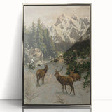 Vintage Winter Wildlife Art – Classic Stag & Mountain Scene Print
