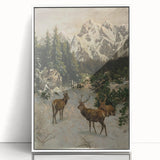 Vintage Winter Wildlife Art – Classic Stag & Mountain Scene Print
