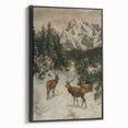 Vintage Winter Wildlife Art – Classic Stag & Mountain Scene Print