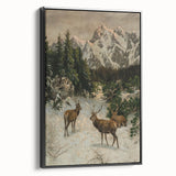 Vintage Winter Wildlife Art – Classic Stag & Mountain Scene Print