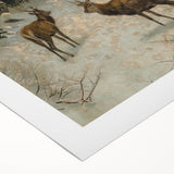 Vintage Winter Wildlife Art – Classic Stag & Mountain Scene Print