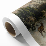 Vintage Winter Wildlife Art – Classic Stag & Mountain Scene Print