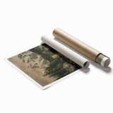 Vintage Winter Wildlife Art – Classic Stag & Mountain Scene Print