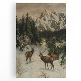 Vintage Winter Wildlife Art – Classic Stag & Mountain Scene Print
