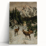 Vintage Winter Wildlife Art – Classic Stag & Mountain Scene Print