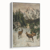 Vintage Winter Wildlife Art – Classic Stag & Mountain Scene Print
