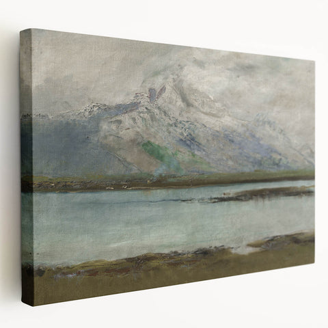Vintage Mountain Landscape Art - Serene Lake Canvas