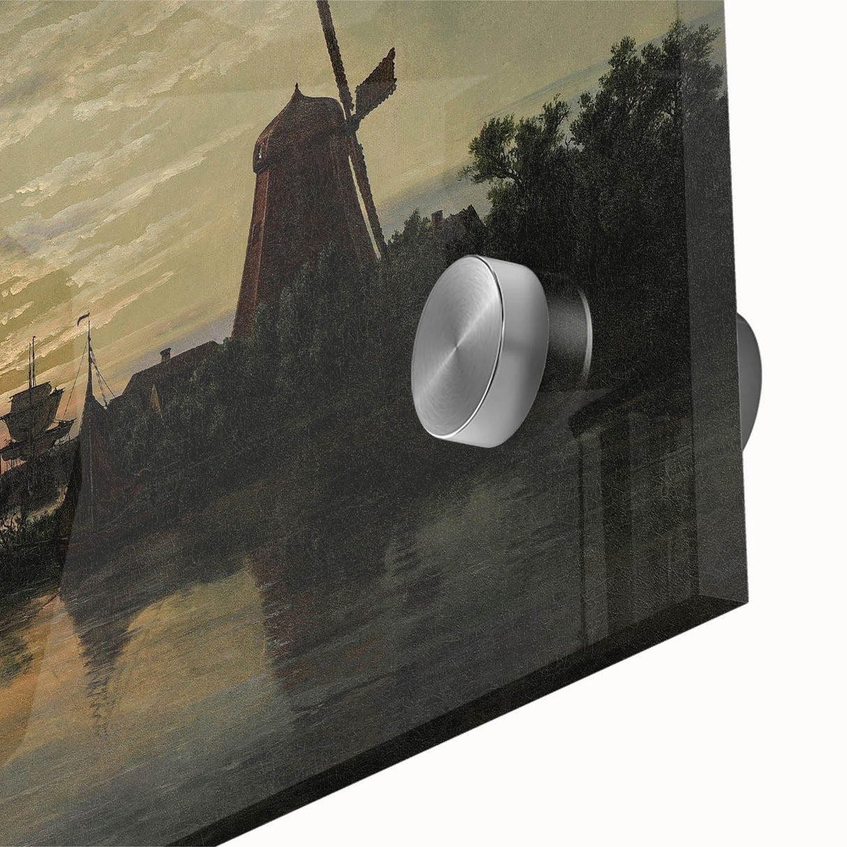 Vintage Sunset Harbor Art - Sailboats and Windmill Canvas