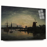 Vintage Sunset Harbor Art - Sailboats and Windmill Canvas
