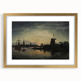 Vintage Sunset Harbor Art - Sailboats and Windmill Canvas
