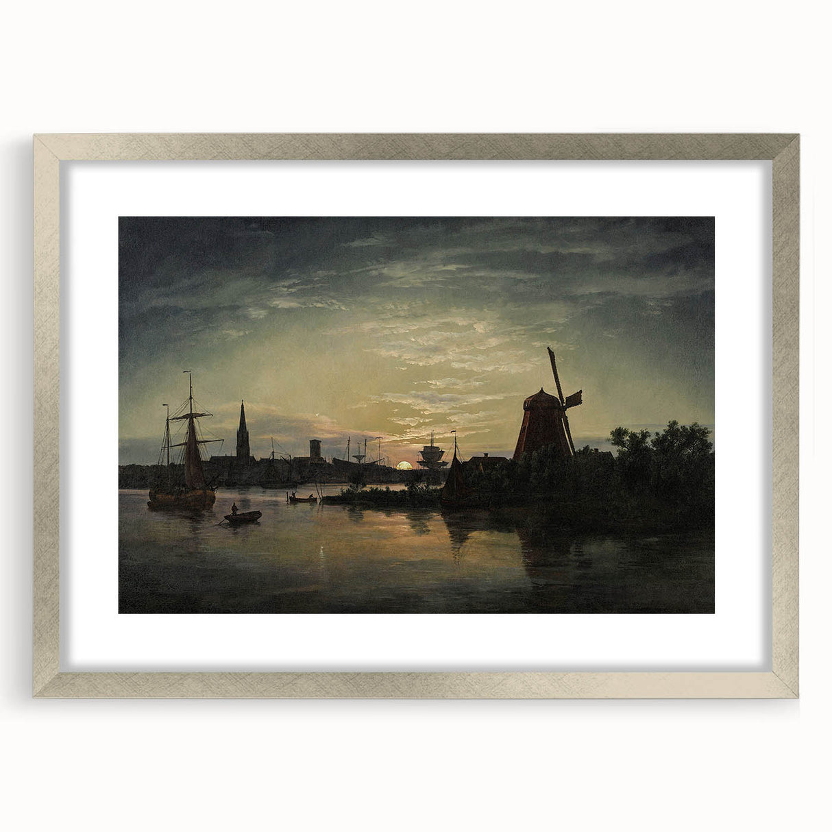 Vintage Sunset Harbor Art - Sailboats and Windmill Canvas