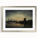 Vintage Sunset Harbor Art - Sailboats and Windmill Canvas