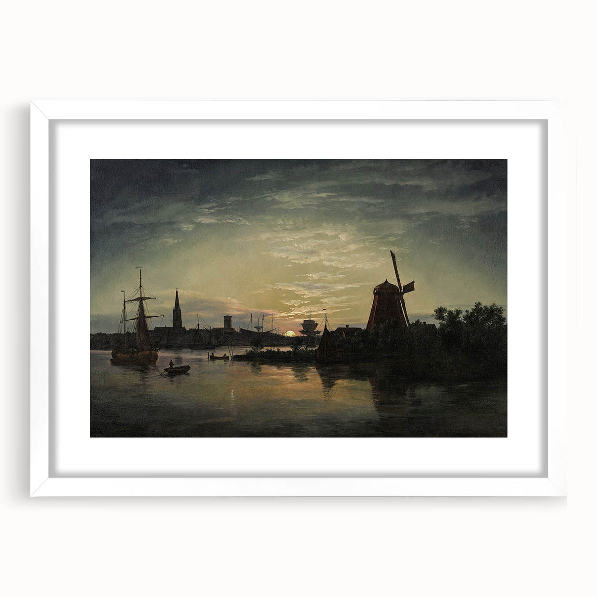 Vintage Sunset Harbor Art - Sailboats and Windmill Canvas