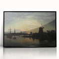 Vintage Sunset Harbor Art - Sailboats and Windmill Canvas