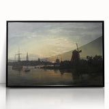 Vintage Sunset Harbor Art - Sailboats and Windmill Canvas