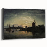 Vintage Sunset Harbor Art - Sailboats and Windmill Canvas