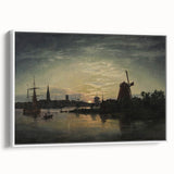 Vintage Sunset Harbor Art - Sailboats and Windmill Canvas