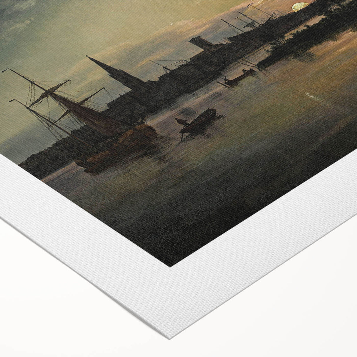 Vintage Sunset Harbor Art - Sailboats and Windmill Canvas