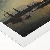 Vintage Sunset Harbor Art - Sailboats and Windmill Canvas