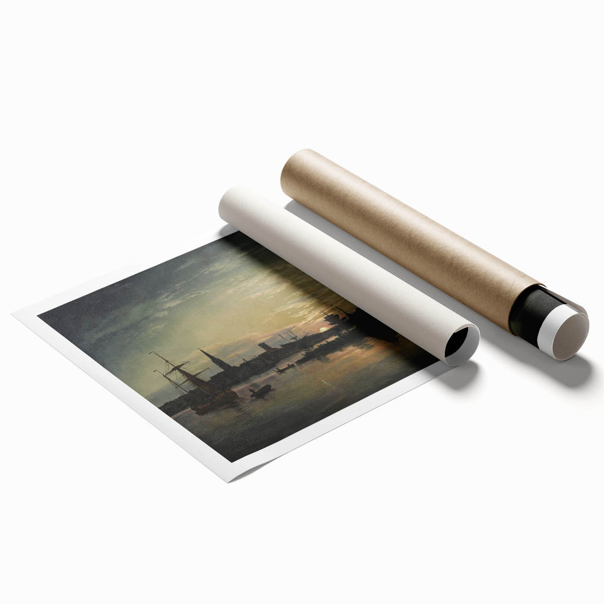 Vintage Sunset Harbor Art - Sailboats and Windmill Canvas