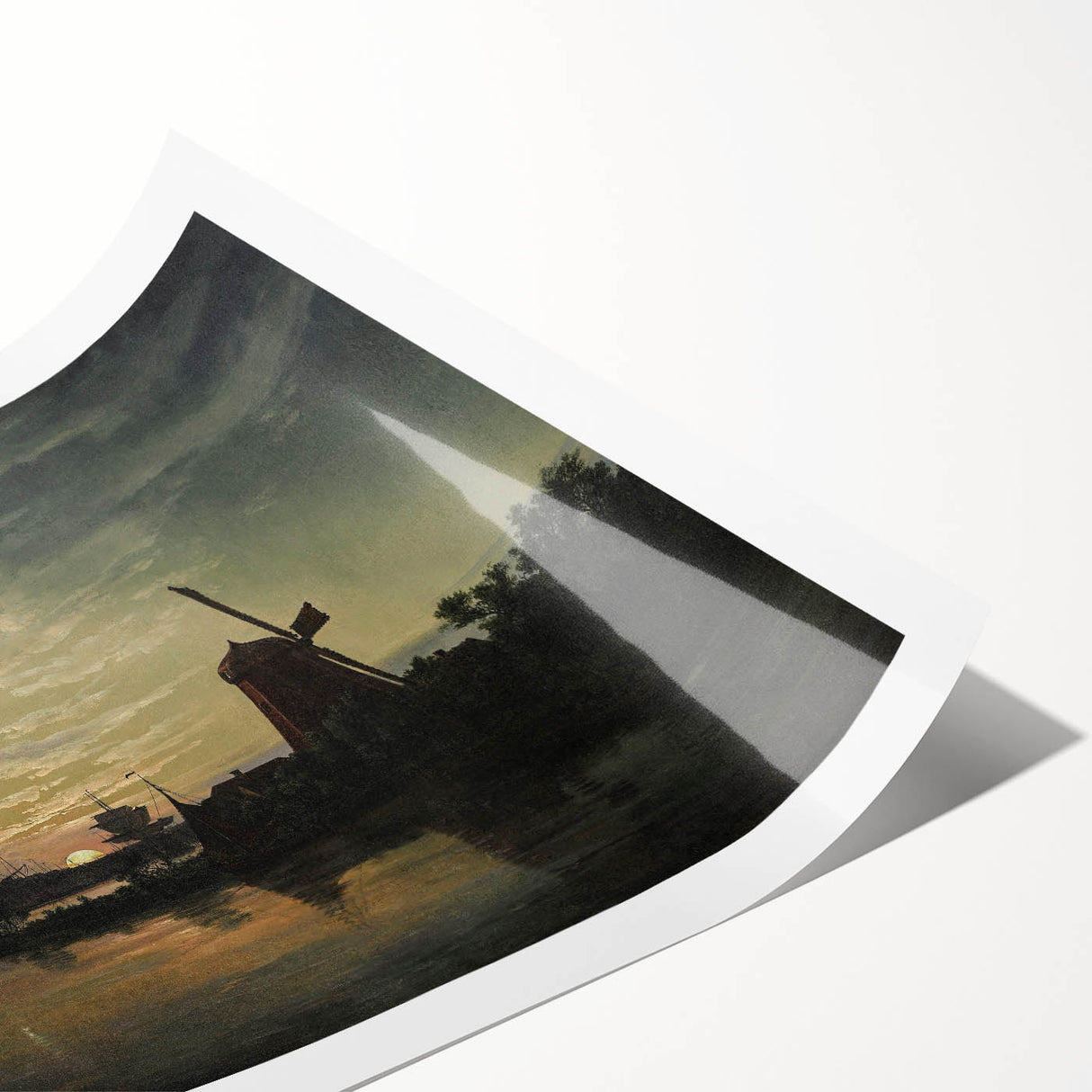 Vintage Sunset Harbor Art - Sailboats and Windmill Canvas