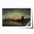 Vintage Sunset Harbor Art - Sailboats and Windmill Canvas