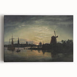 Vintage Sunset Harbor Art - Sailboats and Windmill Canvas