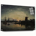Vintage Sunset Harbor Art - Sailboats and Windmill Canvas