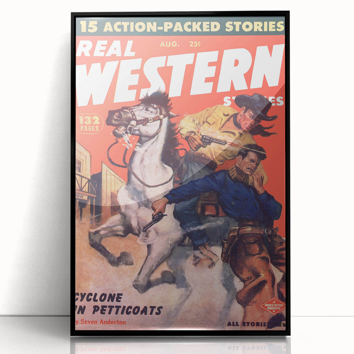 Real Western Stories Vintage Magazine Cover - Retro Cowboy Art