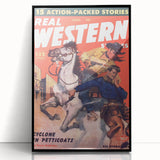 Real Western Stories Vintage Magazine Cover - Retro Cowboy Art