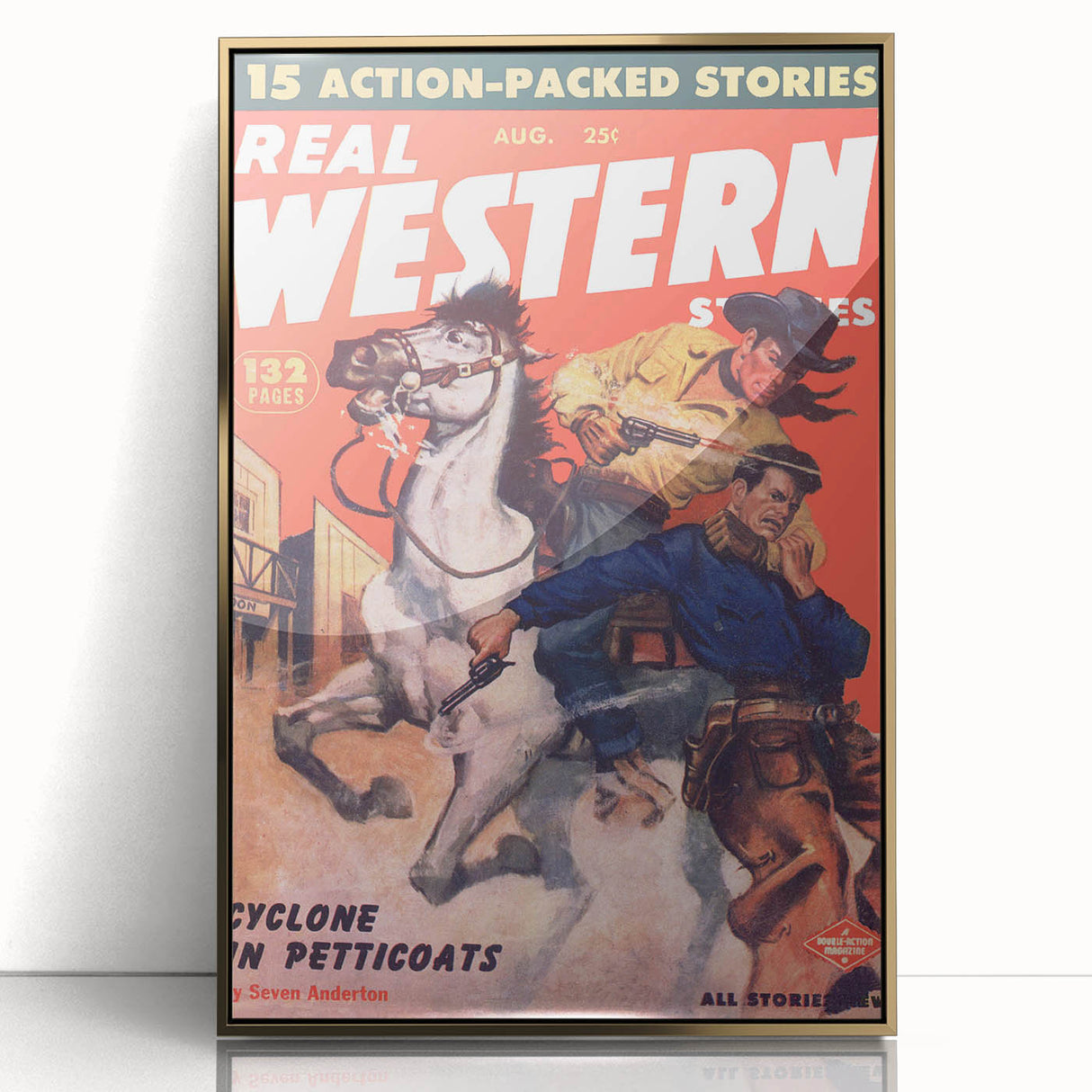 Real Western Stories Vintage Magazine Cover - Retro Cowboy Art