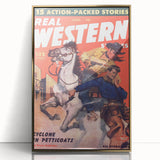Real Western Stories Vintage Magazine Cover - Retro Cowboy Art