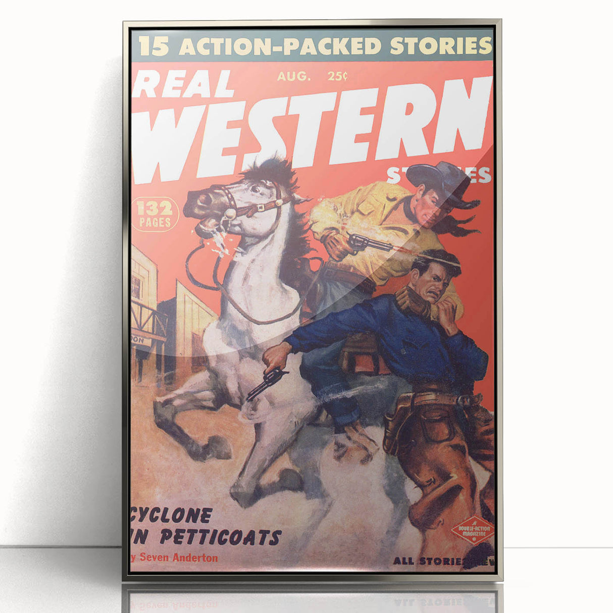 Real Western Stories Vintage Magazine Cover - Retro Cowboy Art