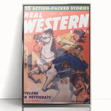 Real Western Stories Vintage Magazine Cover - Retro Cowboy Art