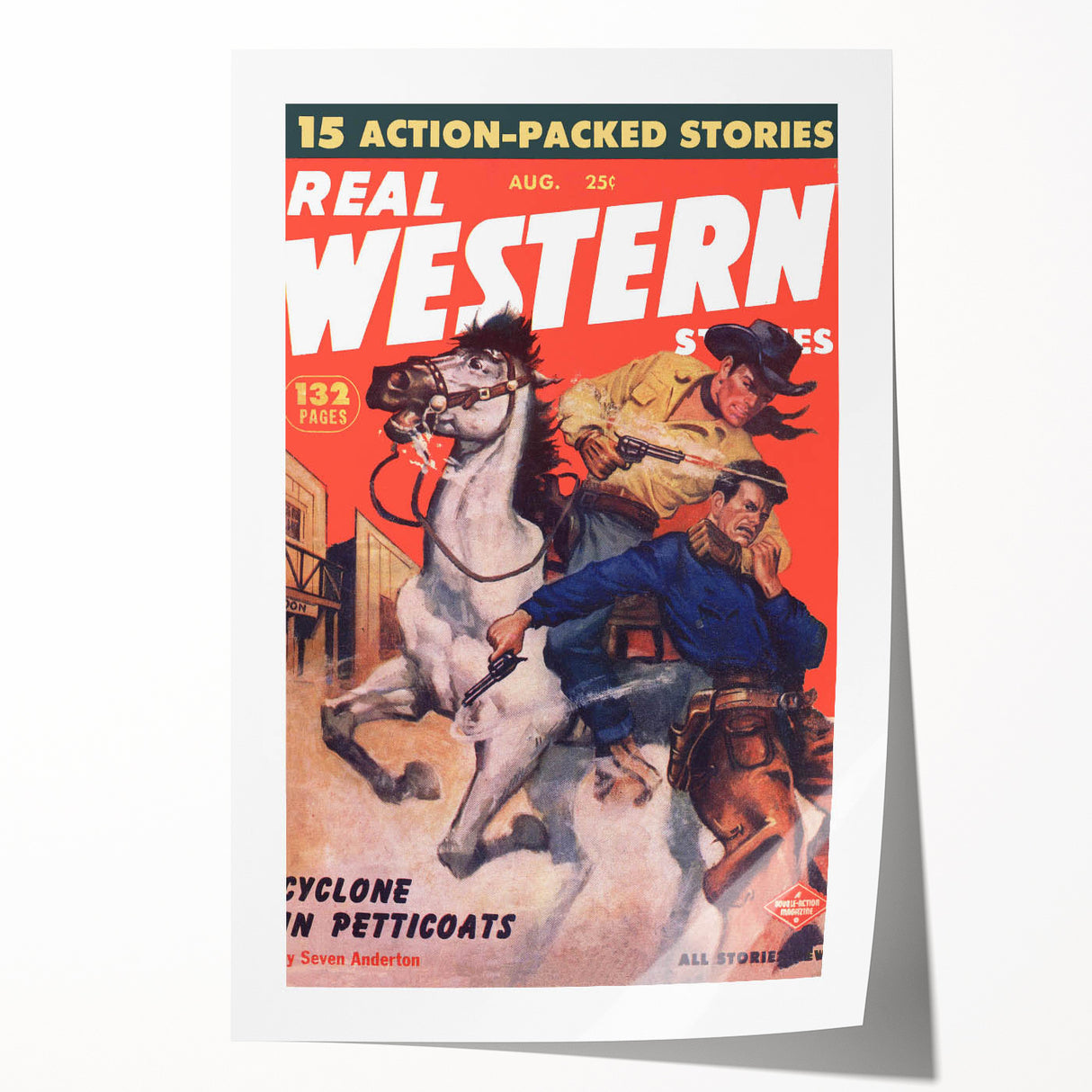Real Western Stories Vintage Magazine Cover - Retro Cowboy Art