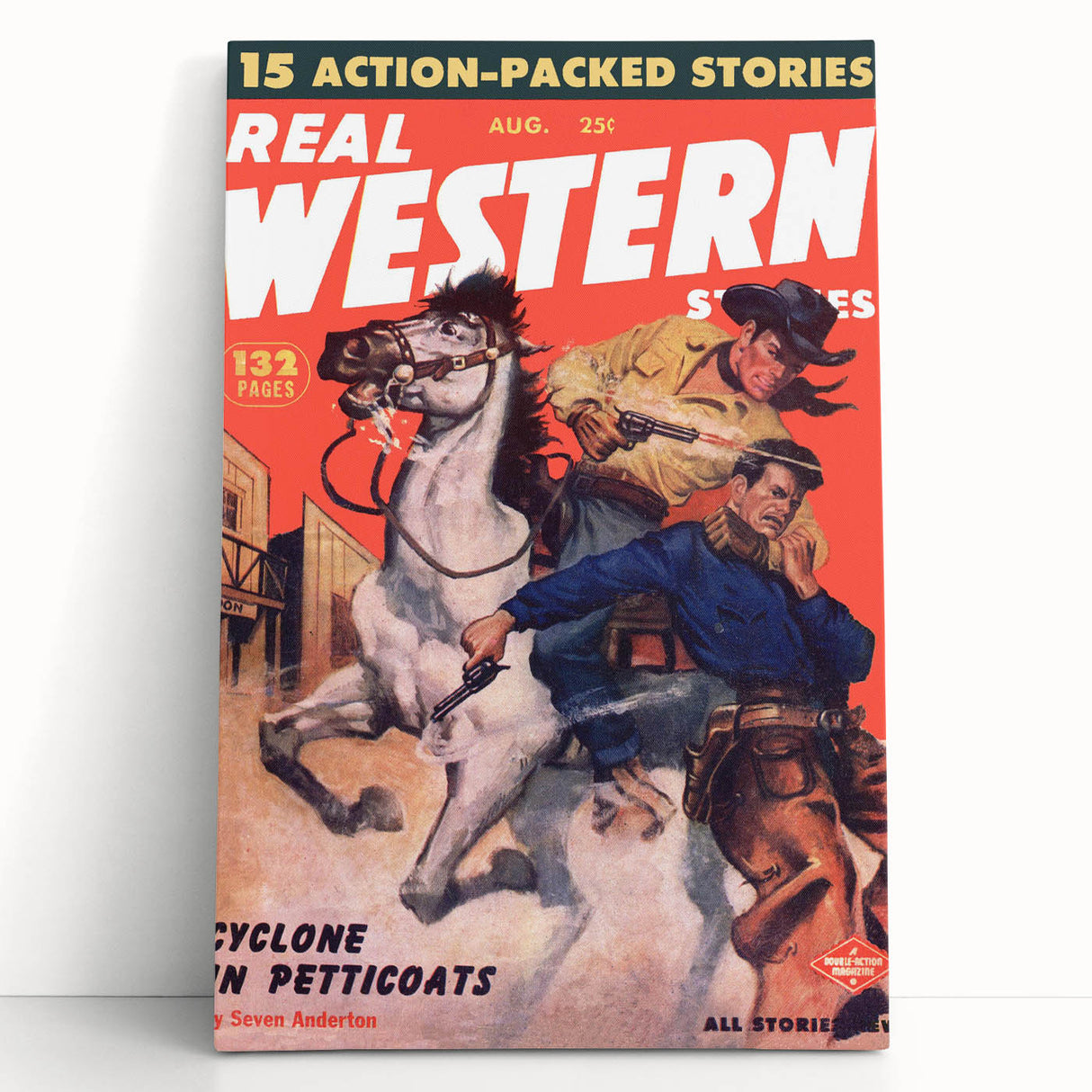 Real Western Stories Vintage Magazine Cover - Retro Cowboy Art
