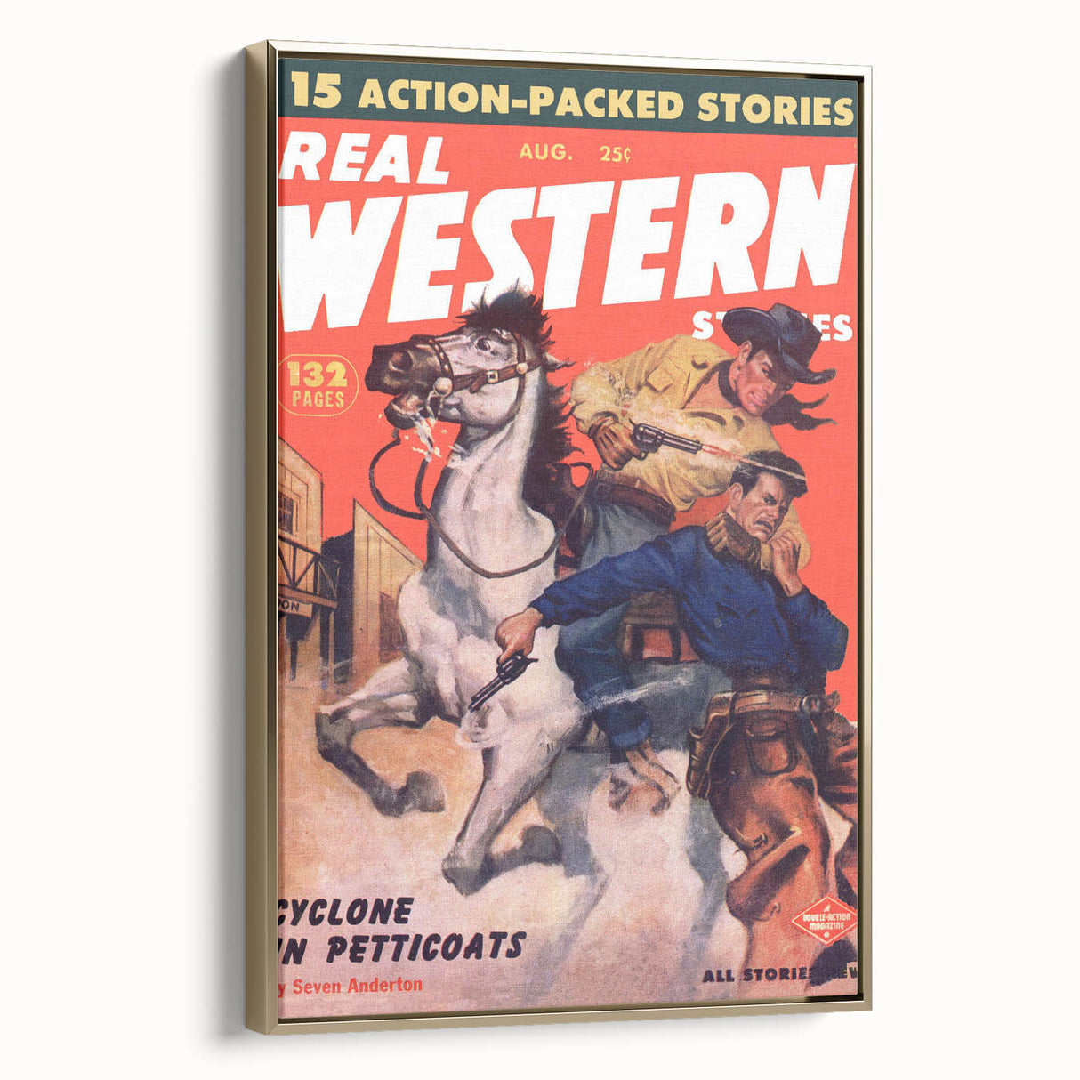 Real Western Stories Vintage Magazine Cover - Retro Cowboy Art