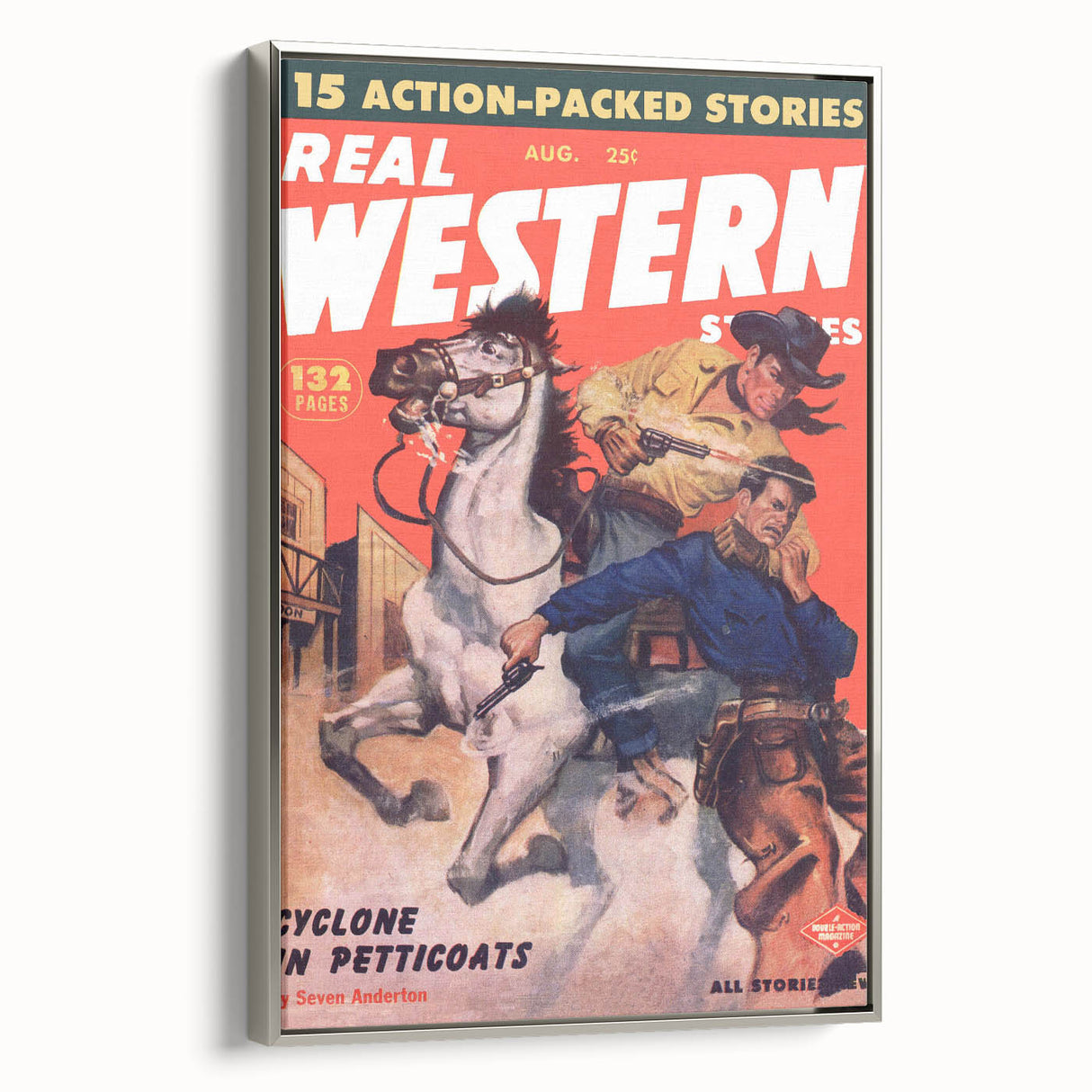 Real Western Stories Vintage Magazine Cover - Retro Cowboy Art