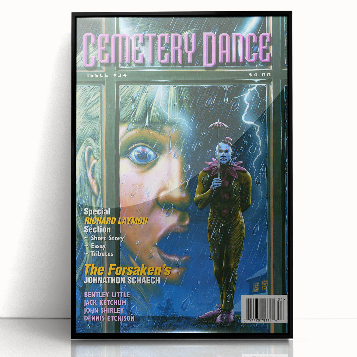 Vintage Cemetery Dance Cover Art – Clown in the Rain Retro Print