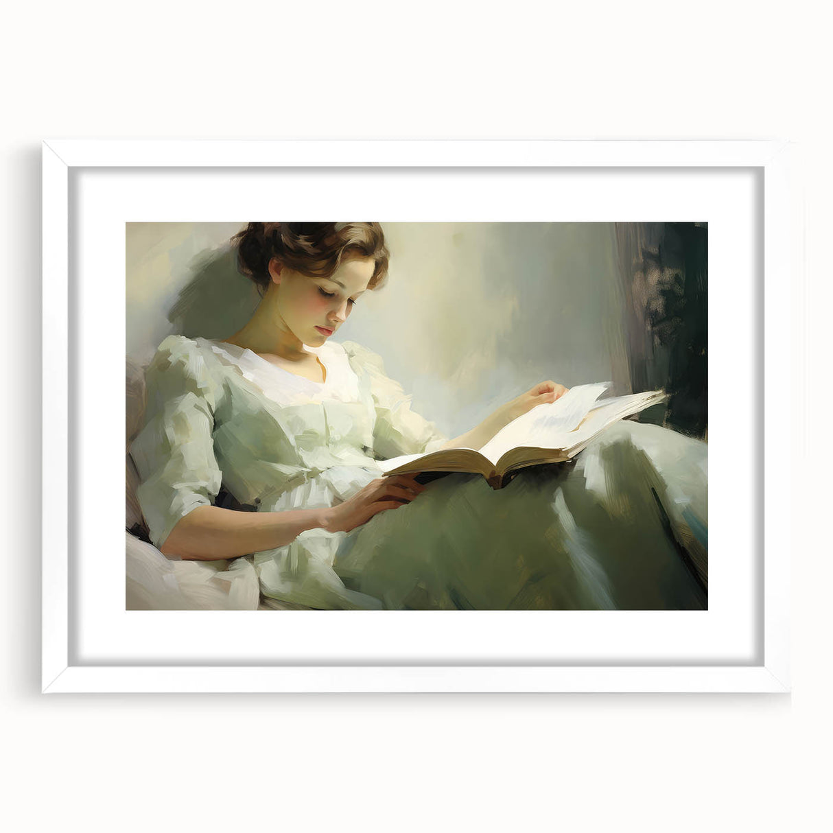 Vintage Portrait Art | Antique Portrait of Woman Reading Book