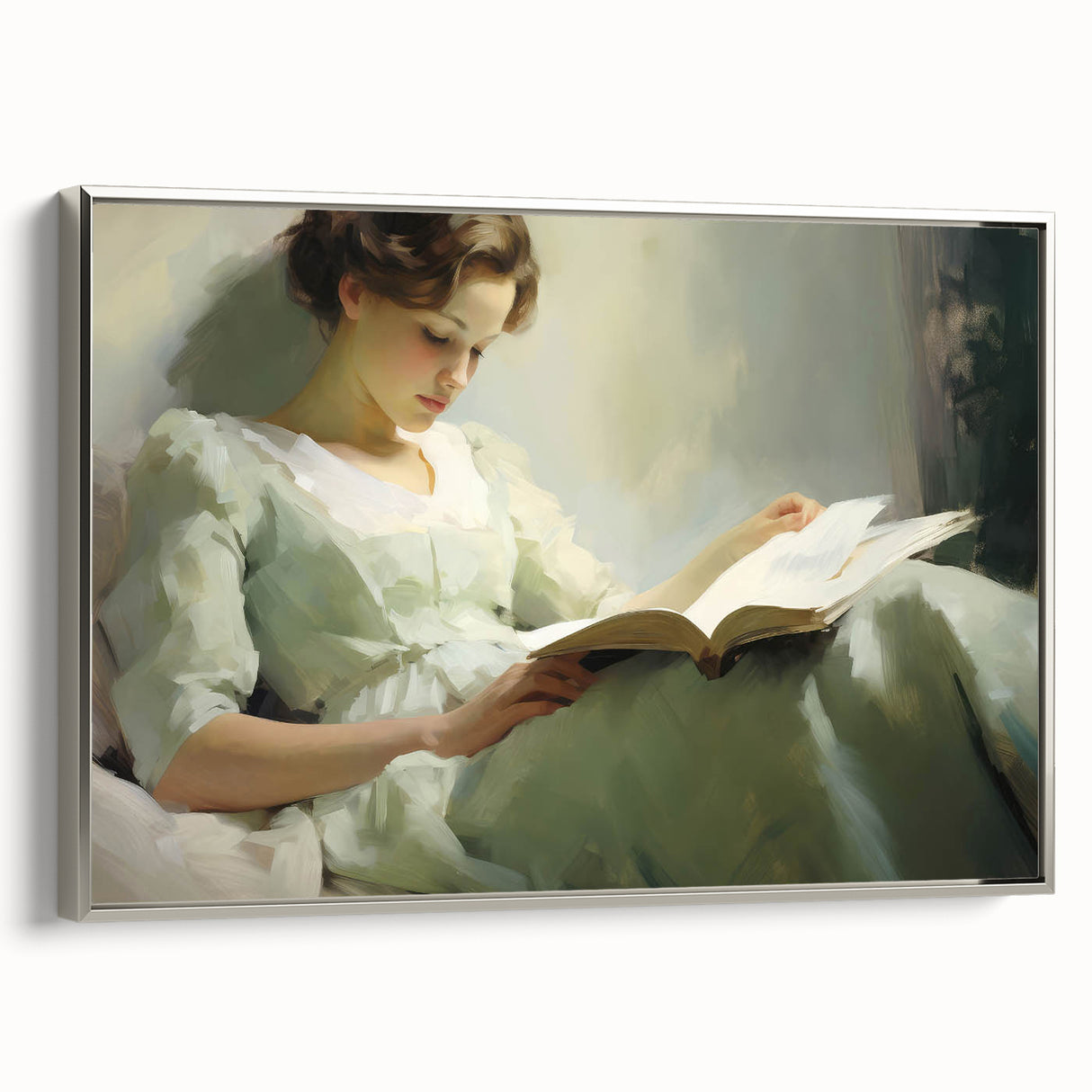 Vintage Portrait Art | Antique Portrait of Woman Reading Book