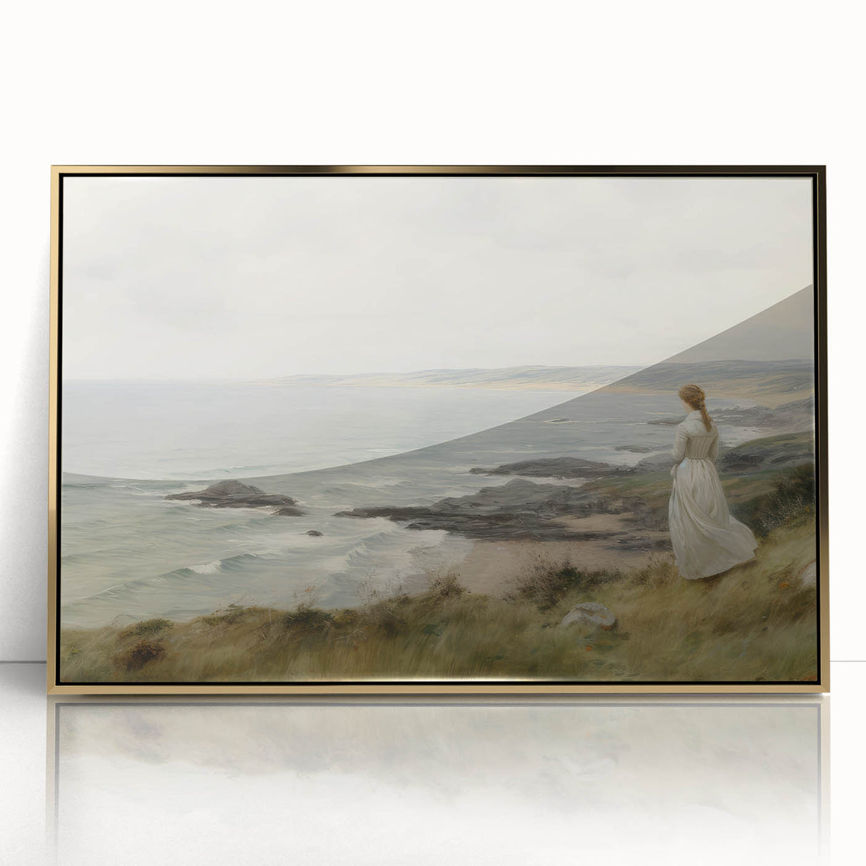 Vintage Portrait Art | Woman Overlooking Coastal Cliffs