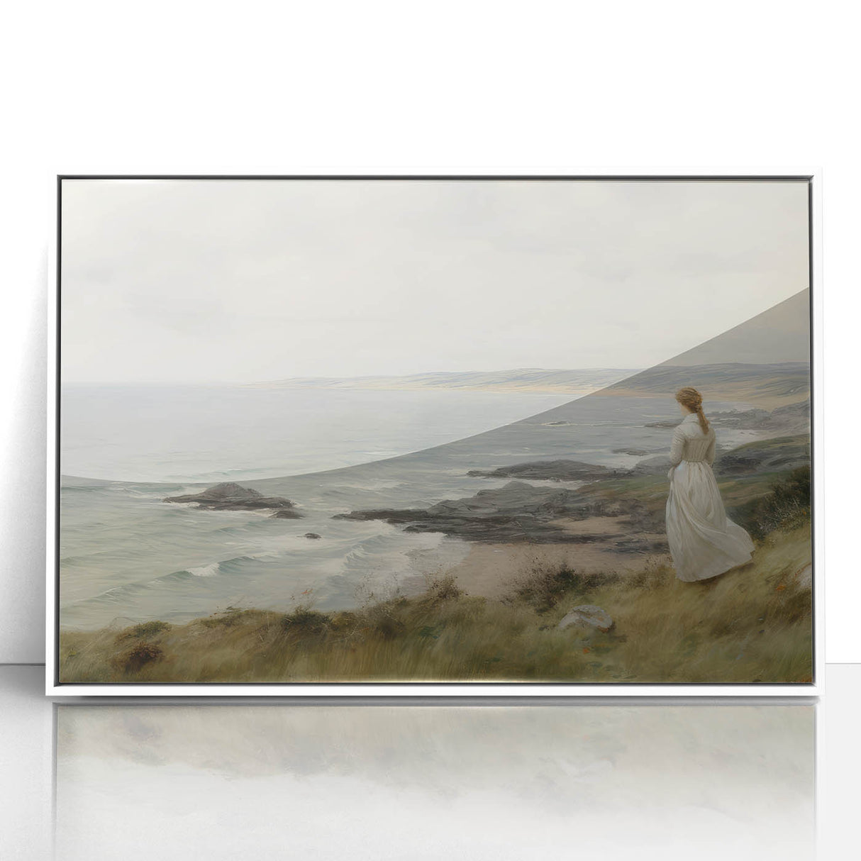 Vintage Portrait Art | Woman Overlooking Coastal Cliffs