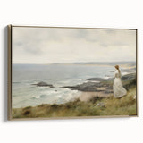 Vintage Portrait Art | Woman Overlooking Coastal Cliffs