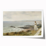 Vintage Portrait Art | Woman Overlooking Coastal Cliffs