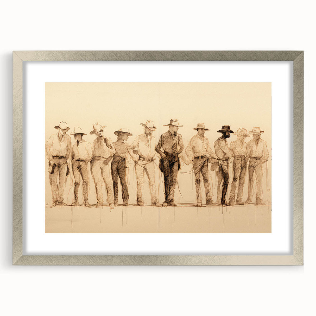 Vintage Portrait Art | Western Cowboys Sketch in Sepia Tone