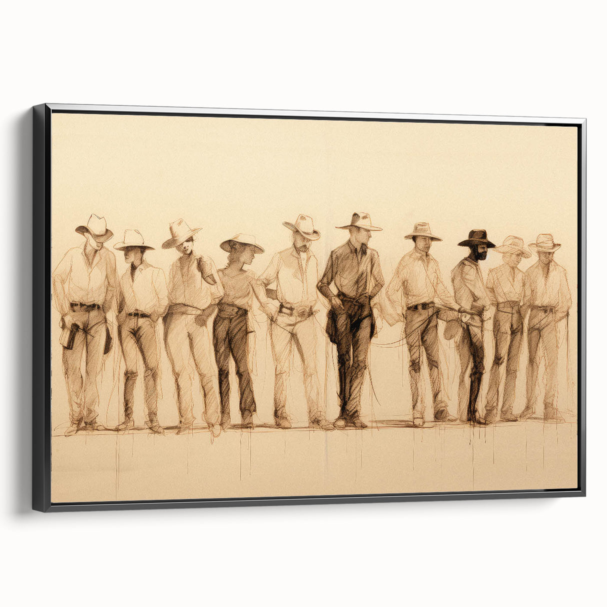 Vintage Portrait Art | Western Cowboys Sketch in Sepia Tone