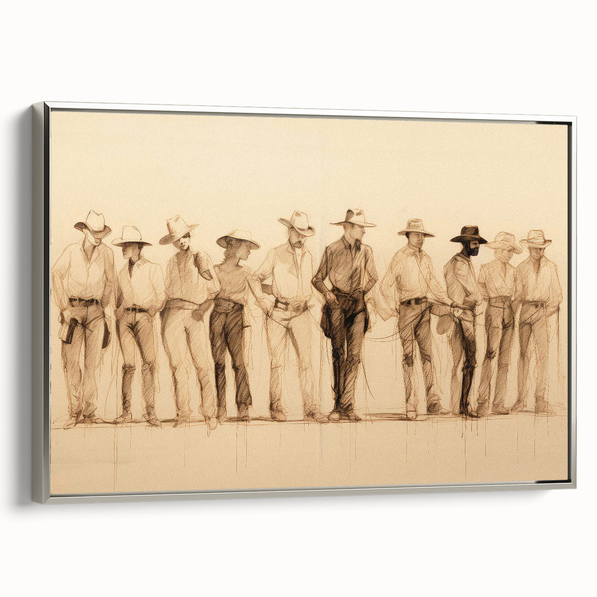 Vintage Portrait Art | Western Cowboys Sketch in Sepia Tone